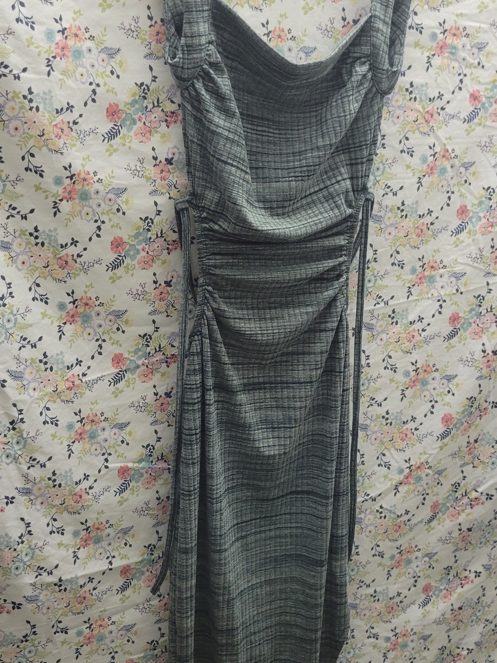 SHEIN Gray Plaid Ruched Maxi Dress
